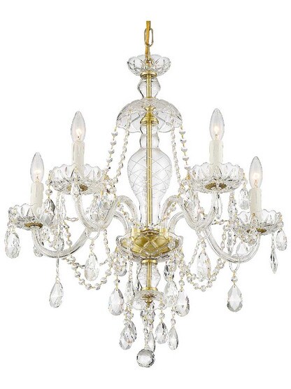 Candace 5 Light Chandelier in Polished Brass.